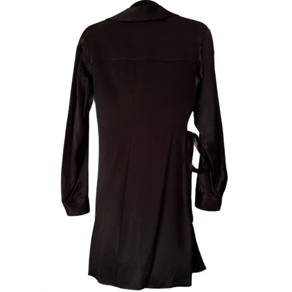 Zara Womans Black Faux Wrap Dress Size Medium V-neck Long Sleeve Button Down - Picture 3 of 7